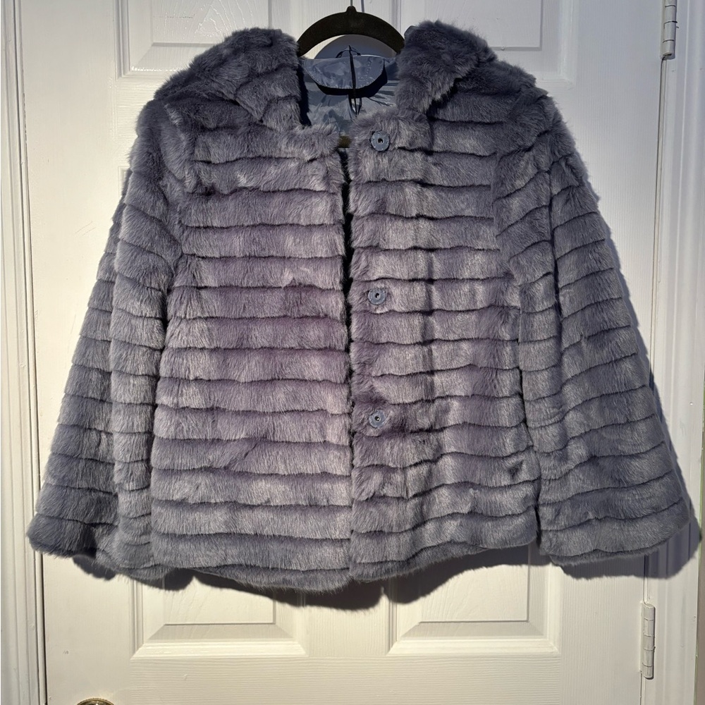 Woman Jacket Faux Fur Blue/Grey Size S